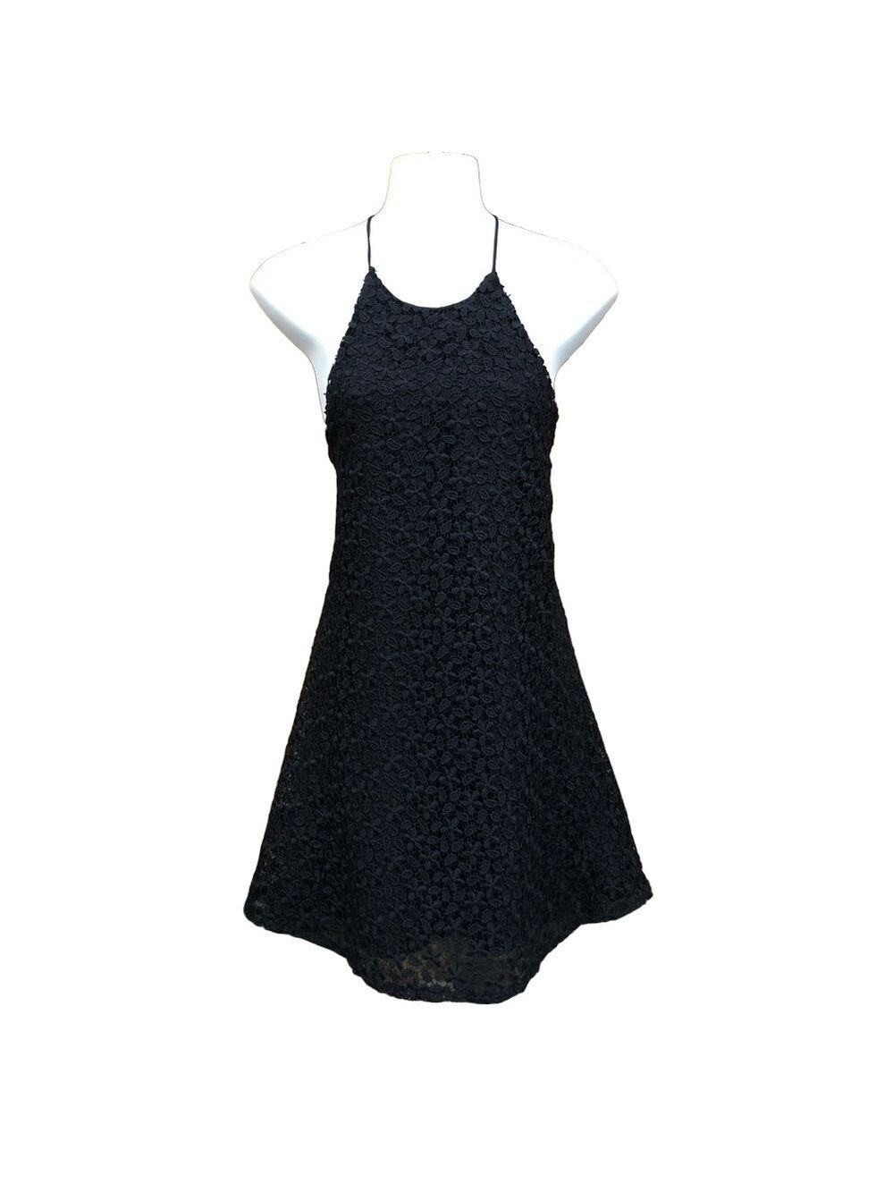 Zara black lace overlay strappy mini dress Fits XS racerback Aline silhouette